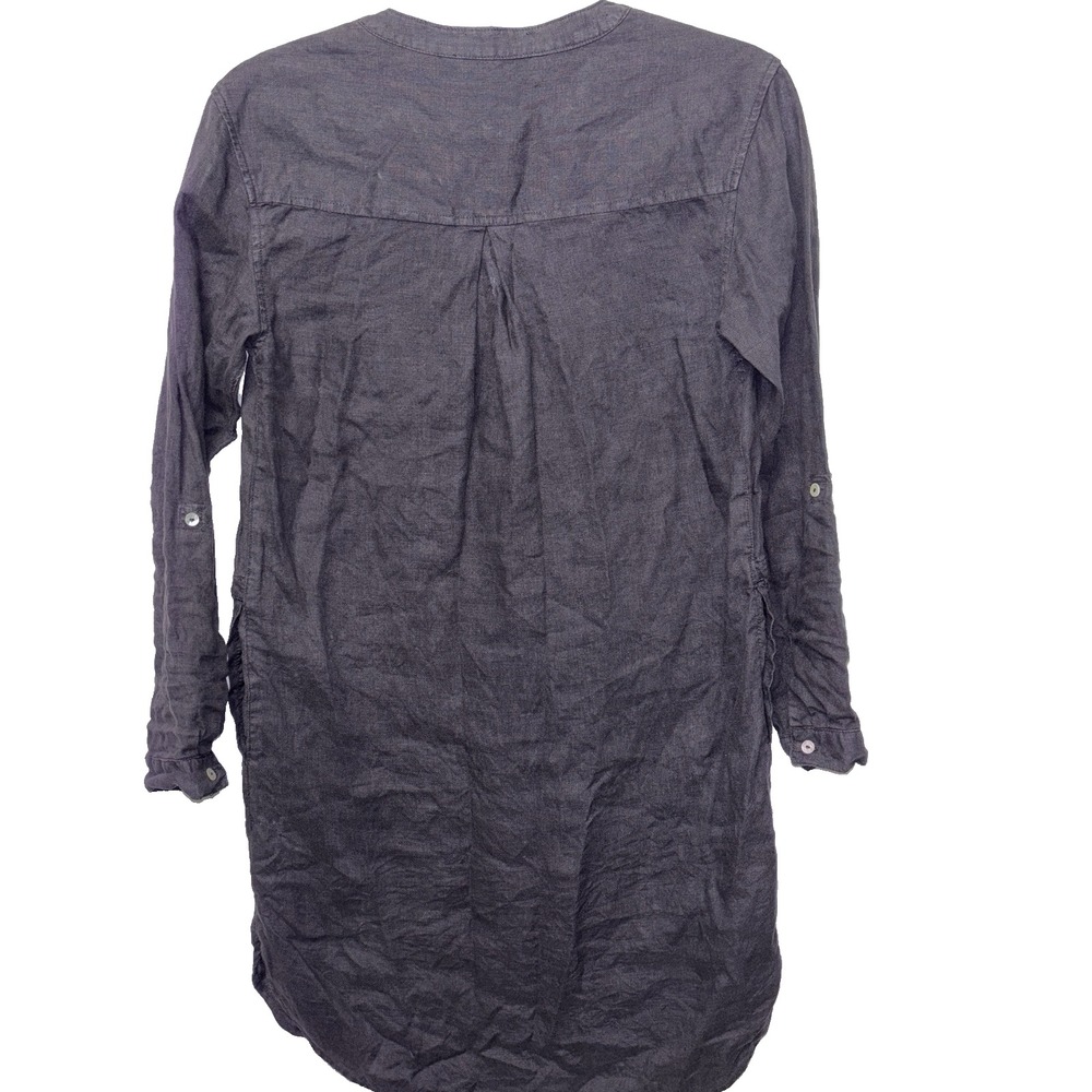 Tahari 100% Linen Tunic Shirt Dress XS Pockets Minimal Monochrome Casual Comfort - Picture 2 of 11